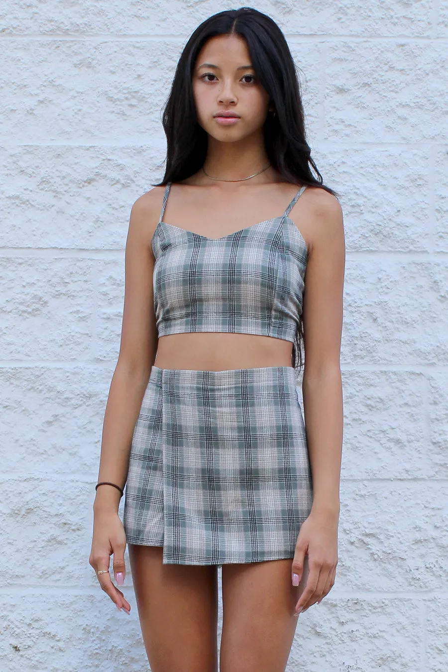 Skorts - Flannel Green Beige Plaid