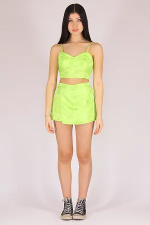 Skorts - Lime Green Satin with Roses