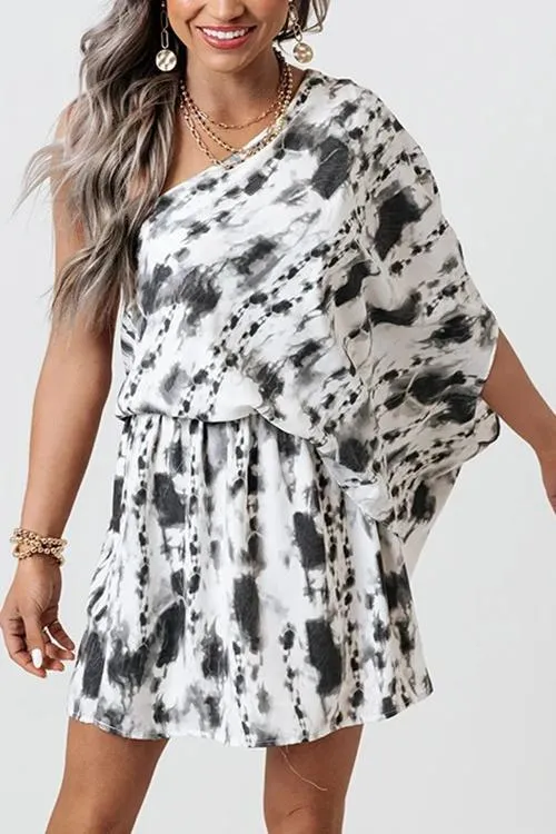 Tie Dye One Shoulder Bat Mini Dress