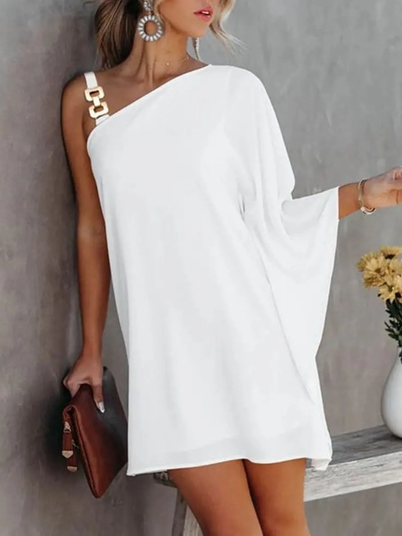 Women's Dresses Summer Batwing Long Sleeve Casual Cold Shoulder Evening Party Dresses