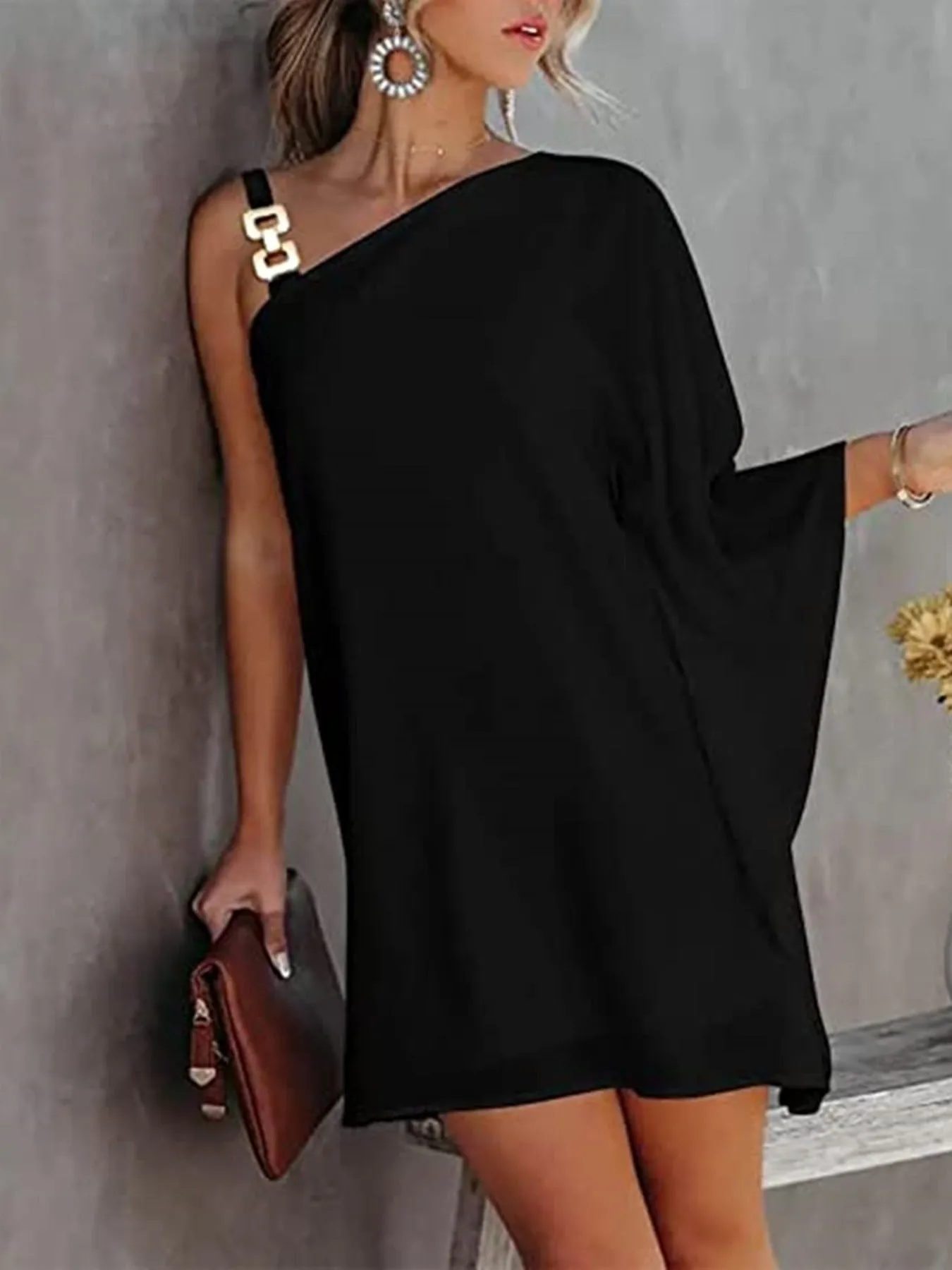 Women's Dresses Summer Batwing Long Sleeve Casual Cold Shoulder Evening Party Dresses