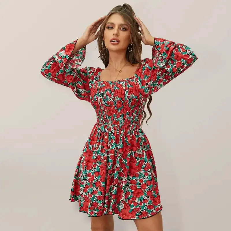 Women’s Floral Woven Dress with Bubble Dress