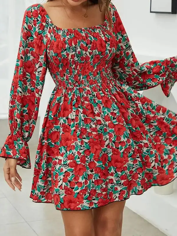 Women’s Floral Woven Dress with Bubble Dress