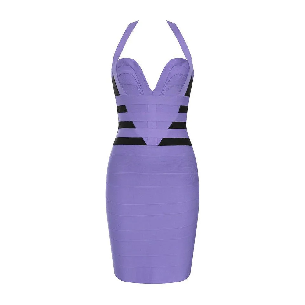 Women's Striped Halter Mini Bandage Dress Sleeveless - GFIT