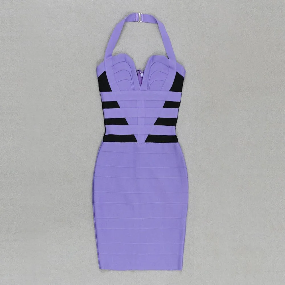 Women's Striped Halter Mini Bandage Dress Sleeveless - GFIT