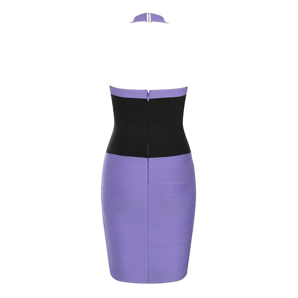 Women's Striped Halter Mini Bandage Dress Sleeveless - GFIT